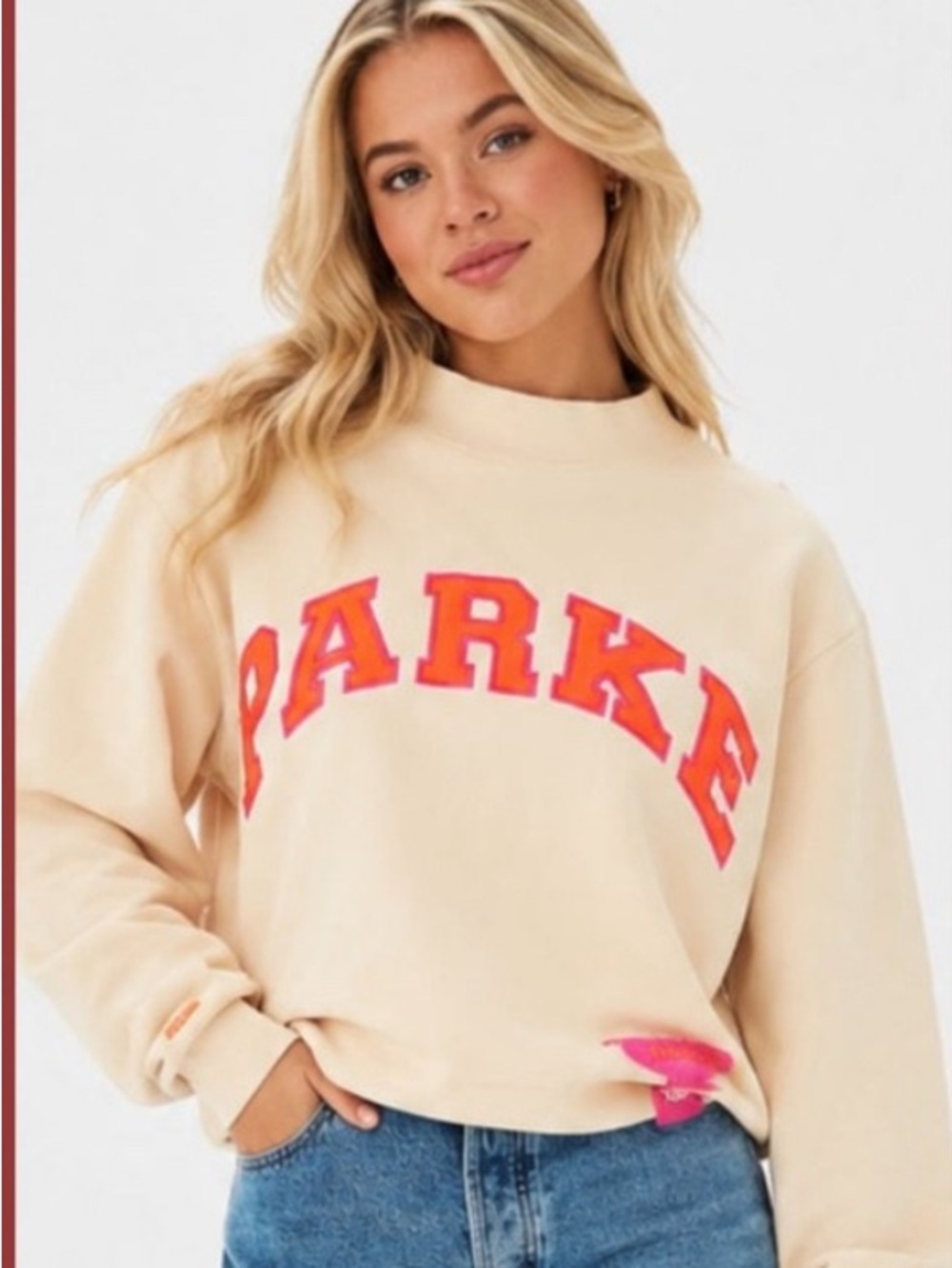 Parke - NEW-  Cream Crewneck Sweatshirt with Pink and Orange Logo / limited edit
